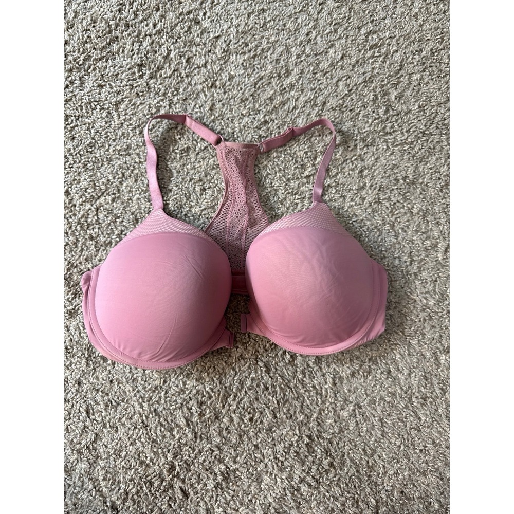 Victoria's Secret Body by Victoria Front Close Racerback Lace Bra Pink 38D